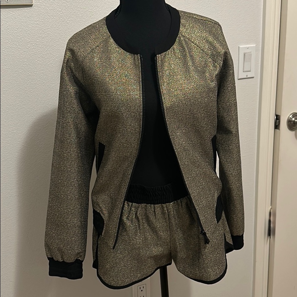 Designer Sparkly Gold Bomber / Short Set